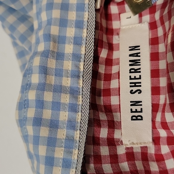 Ben Sherman Shirt Long Sleeve Button Down Gingham Checkered Plaid Blue White L - Picture 10 of 14